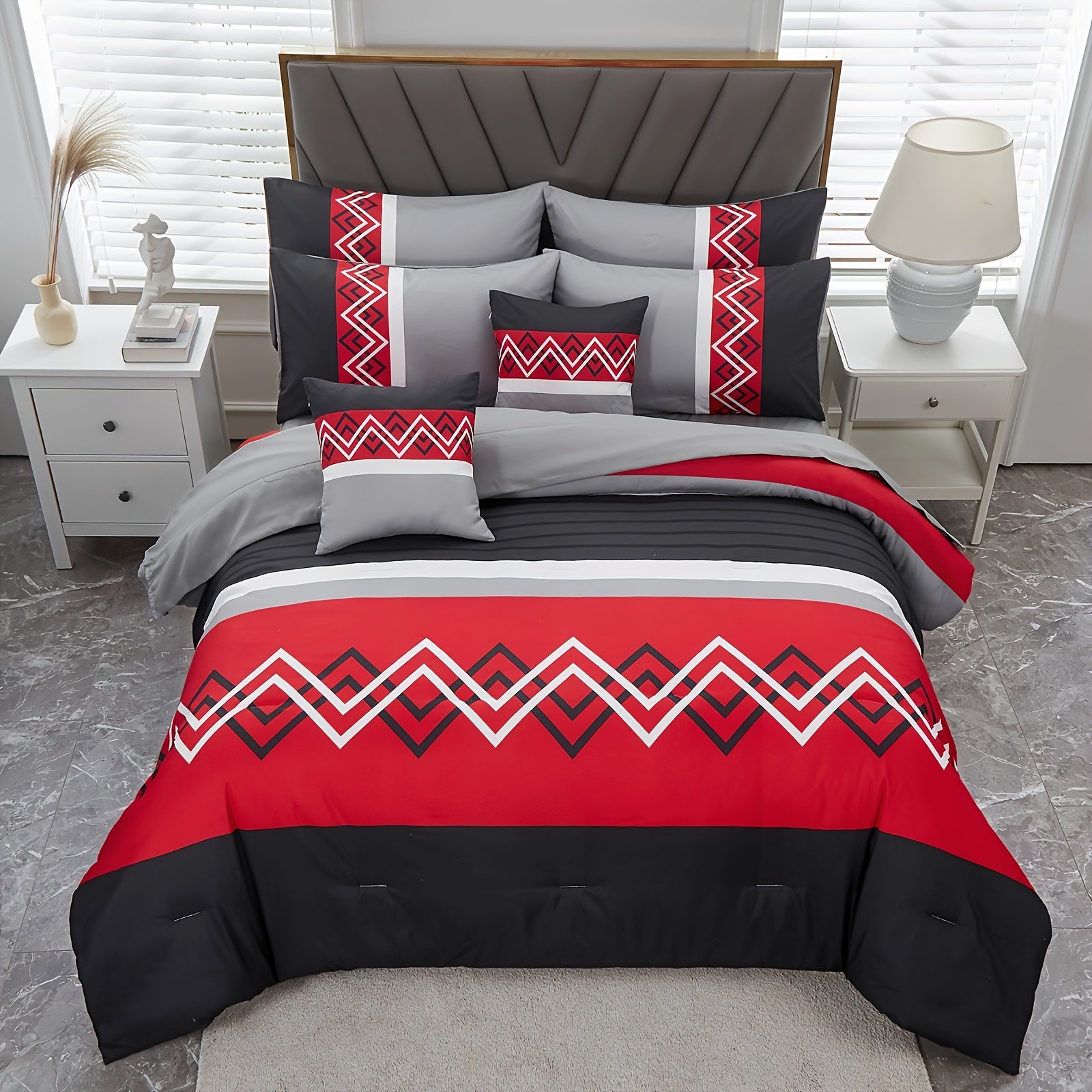 TEMU 6pcs Red Stripe Quilt Set (1*quilt + 1*flat Sheet + 1*fitted Sheet + 3*pillowcase Without Filler), Stripe Quilt And Sheet Set, Bedding Set