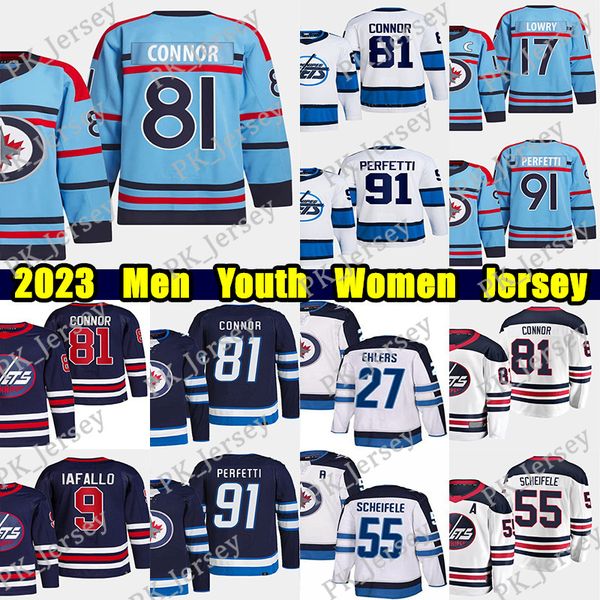 #81 Kyle Connor Reverse Retro hockey jersey #17 Adam Lowry Nikolaj Ehlers Mark Scheifele Nate Schmidt Josh Morrissey Alex Iafallo Mason Appl