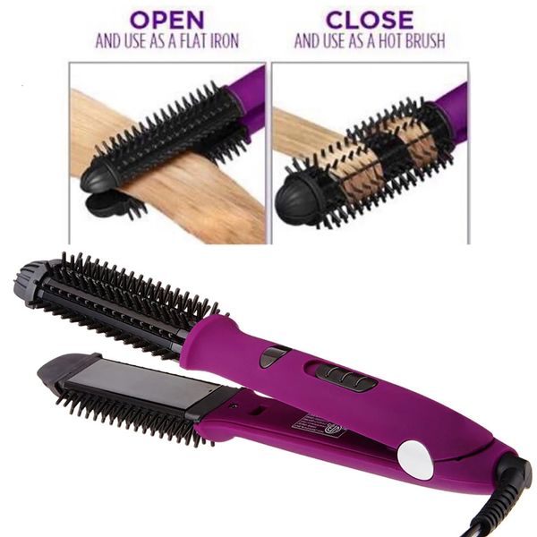 3 In 1 Straightener Curler Comb Flat Multifunctional Crimper Brush Curg Iron Looper Hair Styles 240306