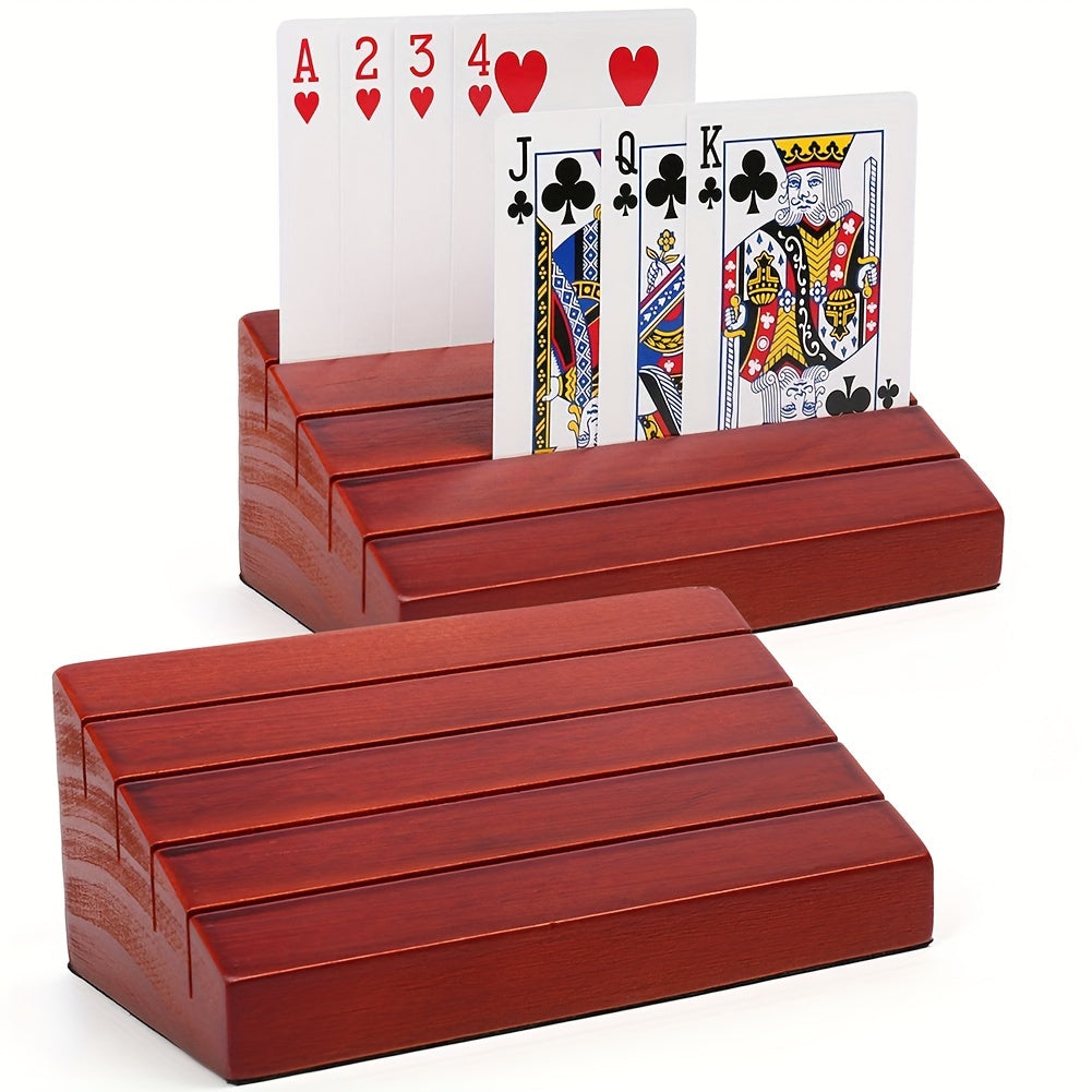 TEMU 2pcs Playing Card Holder Wooden Hands Free Cards Holder Rack Organization 4 Slots Durable
