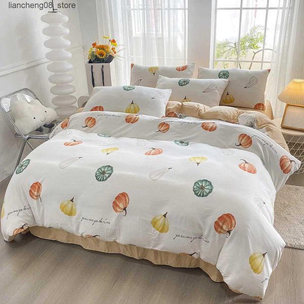 Bedding sets Fall Pumpkin Duvet Cover Set 3 Pieces Autumn Pumpkin Bedding Sets with 2 Shams Leaves Pine Fall Quilt Cover Set L240910