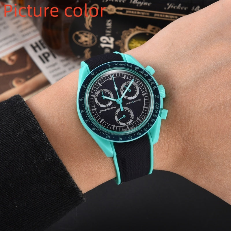 Ome Wrist Watches for Men 2025 Mens Watches Six needles Design All dials work Quartz Wastch Top Luxury Brand Chronograph Clock Rubber Belt Fashion H