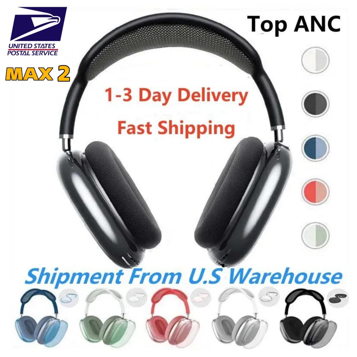 For pod Max Bluetooth Earbuds ANC Noise Canceling Headphone Accessories Transparent TPU Waterproof Protective Case AirPod Maxs Headphones Headset Co