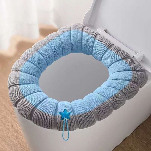 Upgrade Winter Warm Toilet Seat Cover Washable Bathroom Toilet Pad Cushion With Handle Thicker Soft Mat Knitting Warmer Closestool Mat