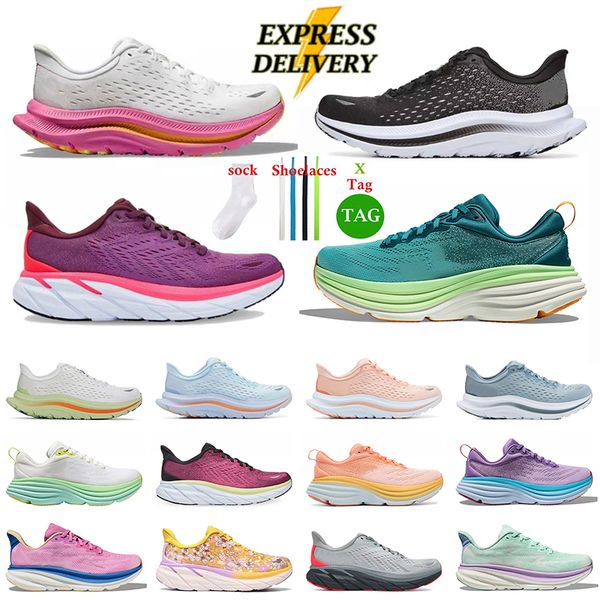 designer running shoes bondi 8 clifton 9 women men seeweed Black White Peach Whip Airy Blue Coastal Sky All Aboard Carbon X2 sneakers traine