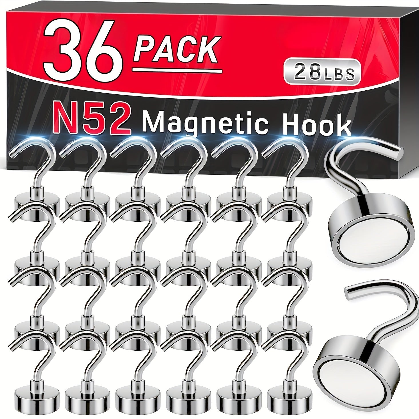 TEMU Magnetic Hooks, 36pcs, 28lbs Magnet Hooks For Hanging, Neodymium Earth Magnets With Hook For Refrigerators And Cruise Cabin, Grill, Workplace