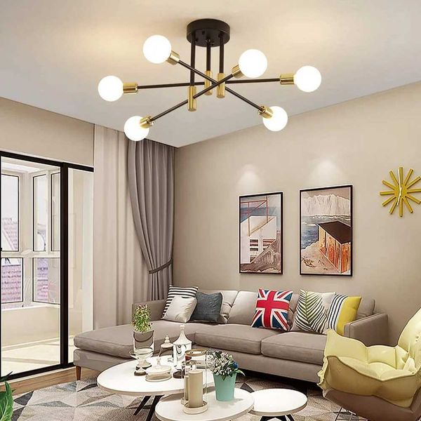 Sputnik Chandelier Industrial Semi Flush Mount Pendant Lamp Modern Ceiling Light Fixture for Kitchen Dining Bedroom RoomM240731