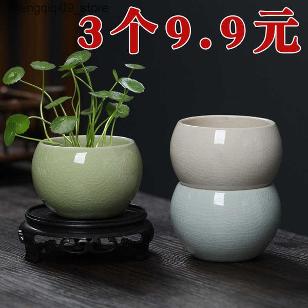 Planters Pots Ceramic Ge Yao split piece ceramic hydroponic small flowerpot non porous flowerpot green plant container small fresh tabletop