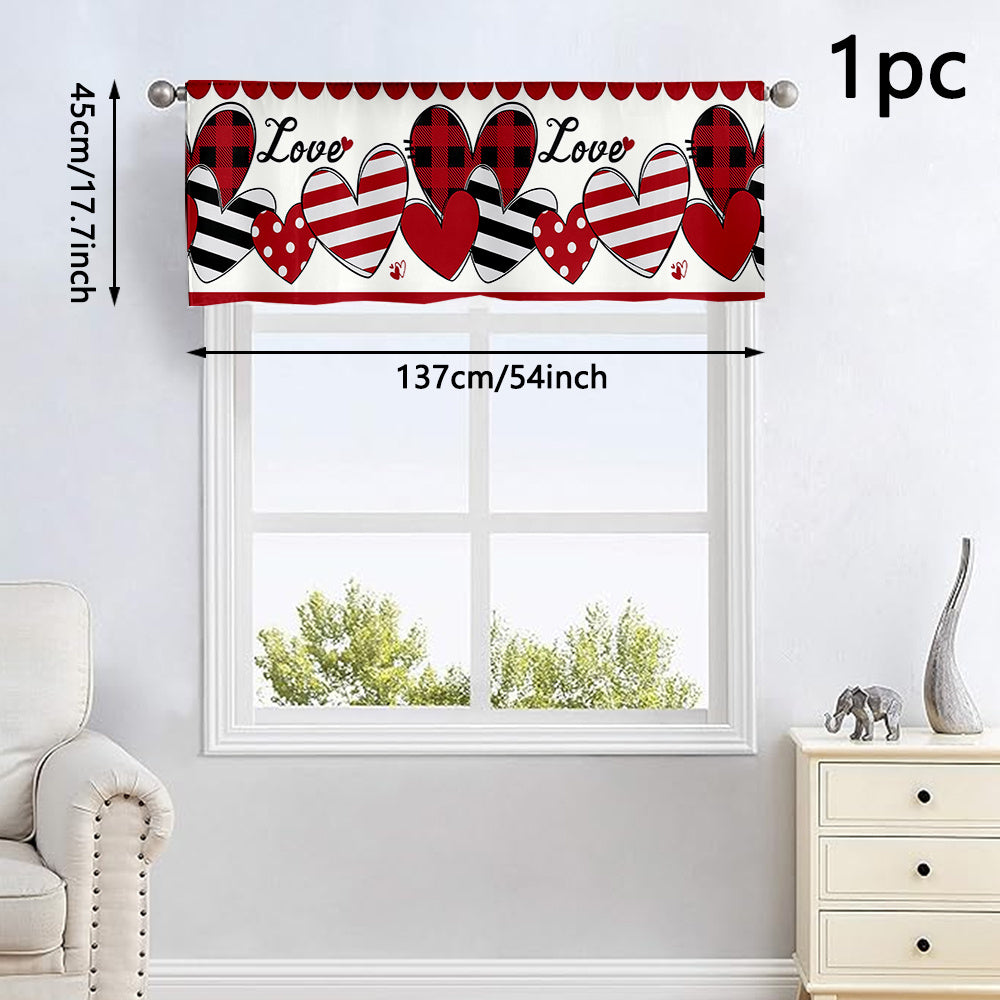 TEMU 1pc Love-themed Curtains - Polyester, Blackout, Washable, Rod With Heart & Plaid Patterns, Perfect For Living Room, Bedroom, Kitchen, Bathroom,