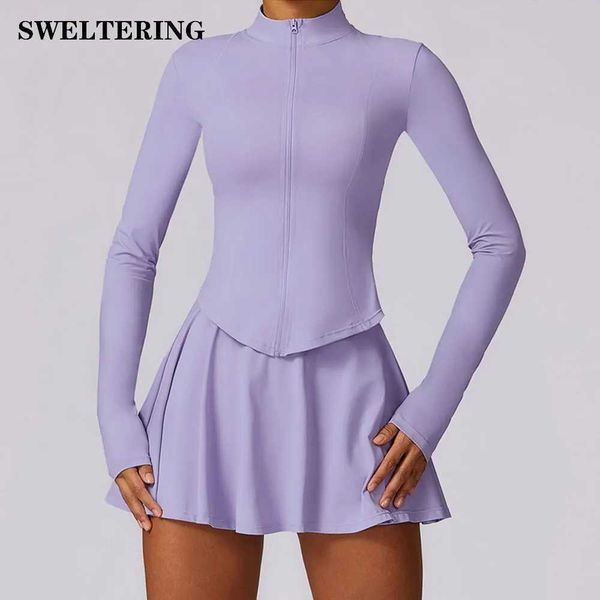 Yoga Outfit Sports Set Women Sportswear 2PCS Yoga Suit Fitness Sports Short Skirt Long Sleeved Gym Clothes Elastic Workout Outfit Activewear