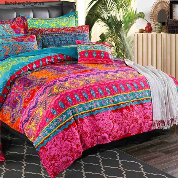 Bedding sets Bohemian Exotic Floral Duvet Cover Set Boho Colorful Vintage Stripe Print Bedding Set Luxury Soft Geometric Pattern Quilt Cover