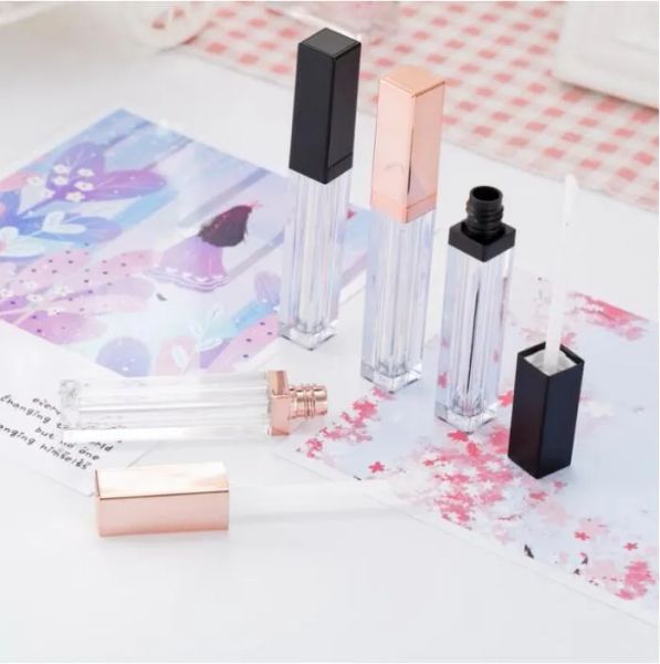 5ml Rose Gold Lip gloss Tubes DIY Empty Cosmetic Container Refillable Bottles Liquid Lipstick Storage Bottle Empty Square Plastic 12 LL