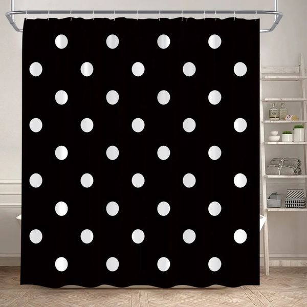 Modern Geometric Shower Curtains White Polka Dot Black Bath Curtain Minimalist Pattern Polyester Cloth Bathroom Decor with Hooks 250116