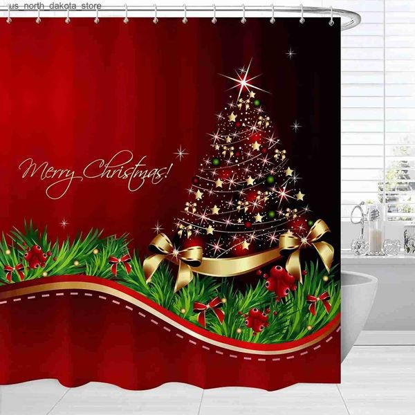 Shower Curtains Red shower Christmas tree printing decoration winter holidays New Year home bathroom curtains with hooks J241205