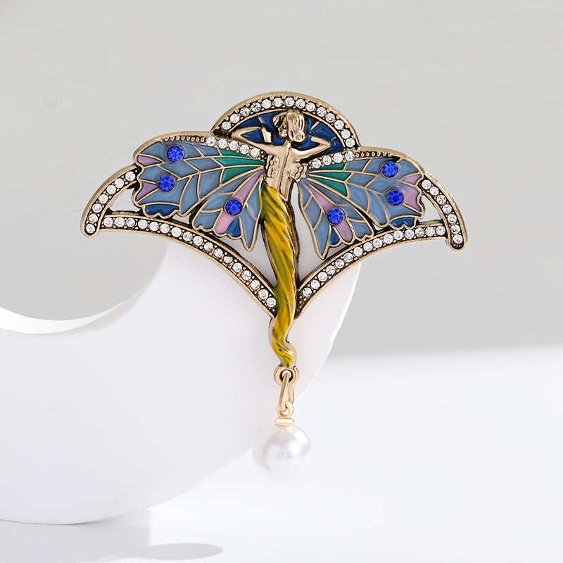 TEMU Vintage & Brooch Pin - Elegant Fairy Pin With Fan- For Coats, Suits, Jackets - Christmas-thanksgiving-, Retro Inlaid For Blouses & Jackets