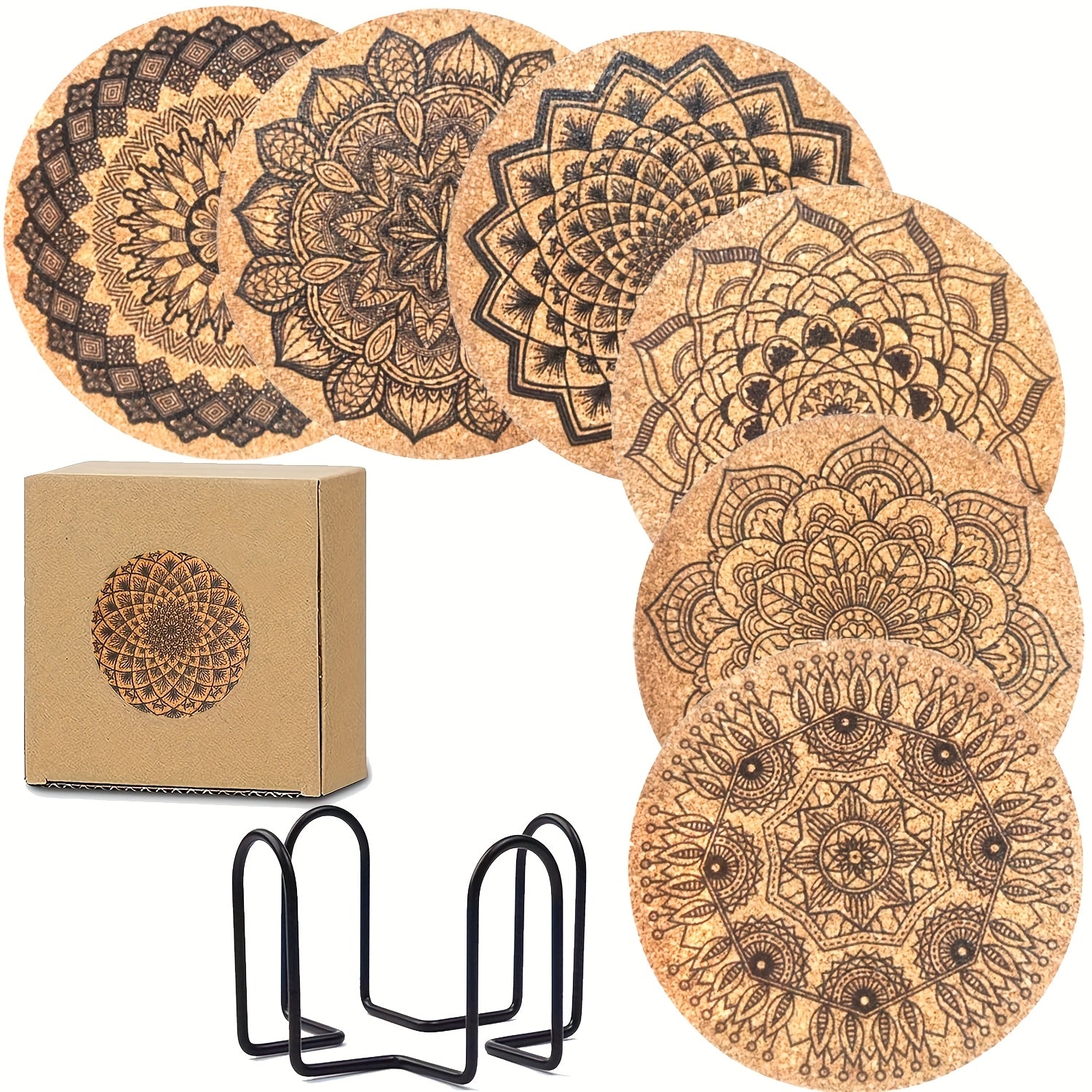 TEMU 6pcs, Cork Coasters, Drink Cork Coasters For Drink Absorption, Coffee Table Wooden Table Coasters, Tabletop Protection Bar Home Kitchen