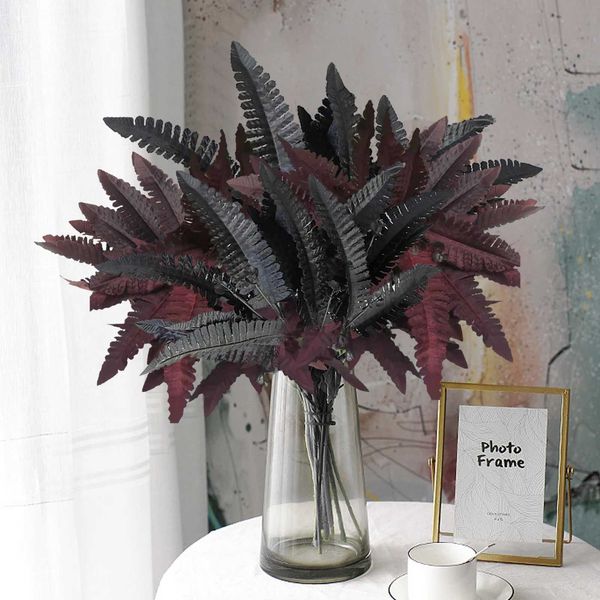 Black Persian Grass Artificial Flower Plants Ferns Burgundry Leaves Wedding Party DIY Floral Arrangement Home Wall Decorations Y240801