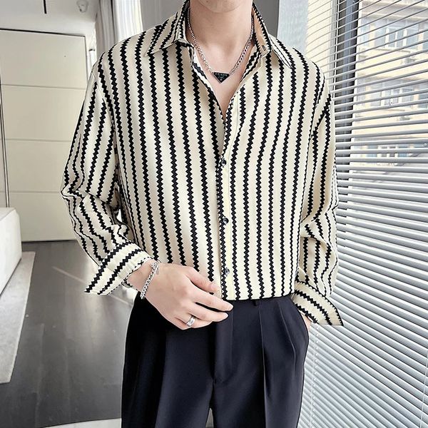Summer Mens Printed Shirts Oversized Clothing Casual Long Sleeve Striped Plaid Vintage Thin Draped Stretch Hawailan Blouses 240808