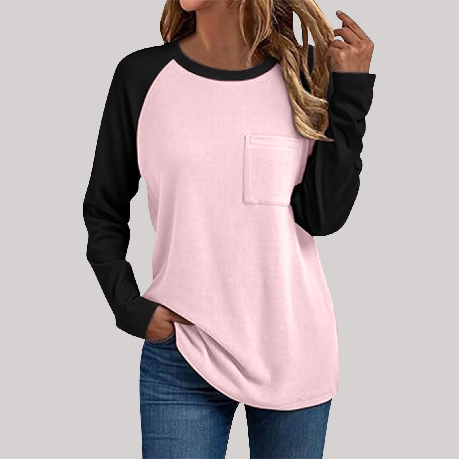 TEMU Womens Long Sleeve Shirts For Women Color Block Raglan Tops Casual Crewneck Basic Tees Fall Clothes