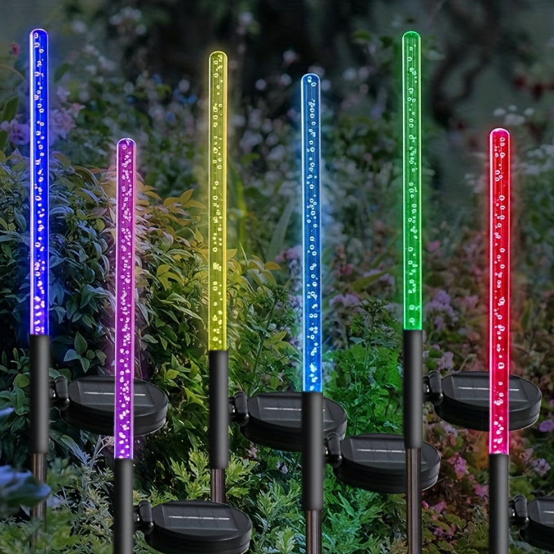 TEMU 6-4-2pcs, Decorative Stake Lights, 7 Color Changing Leds, Solar Bubble Bar Lights, Suitable For Outdoor Garden And Courtyard Decoration, Garden