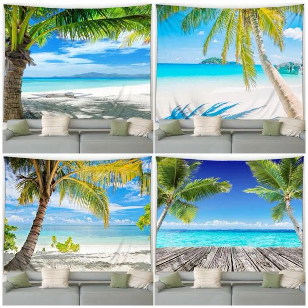 Beach Tapestry Island Tropical Plants Ocean Natural Landscape Home Living Room Dormitory Garden Wall Hangings