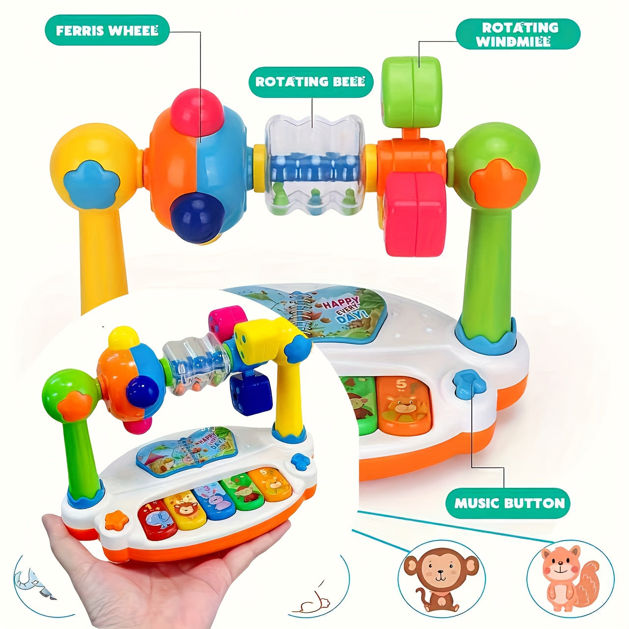 TEMU 3-in-1 Interactive Musical Keyboard Piano Toy For With Learning, Singing & Rhythm Games, Colorful Educational With , Lights & Motion-activated