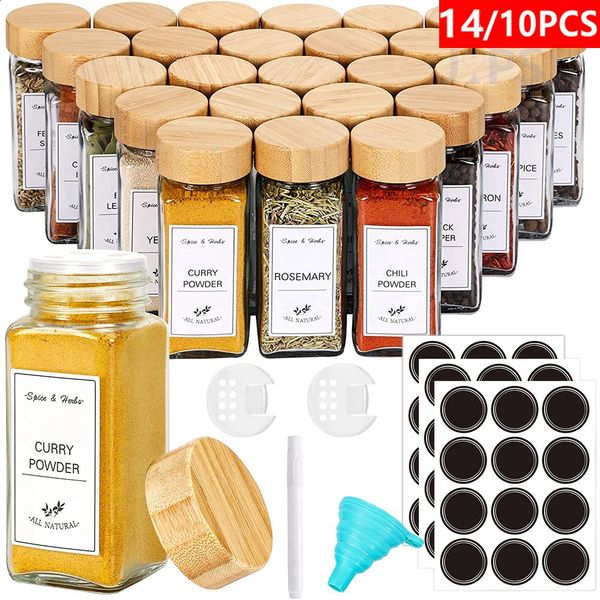 512Pcs Glass Spice Jars with Bamboo Lid Seasoning Containers Salt Pepper Shakers Organizer Kitchen Jar Set 241223