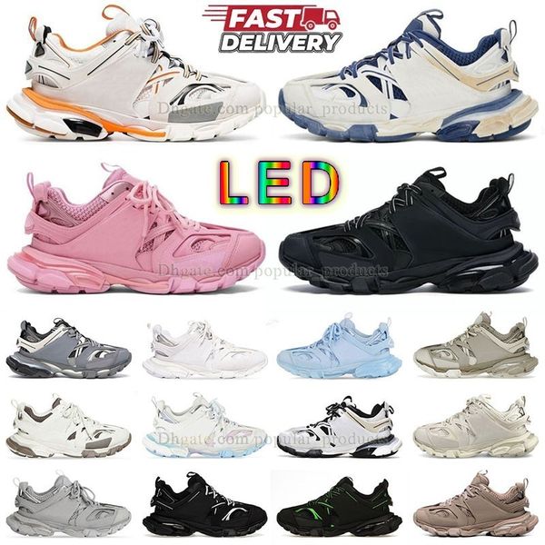 Luxury Designer Track Led Casual Shoes Fashion Mens Women Led Tracks Lights Dress Shoe Runners Trainers Leather White Black Pink Blue Oversi