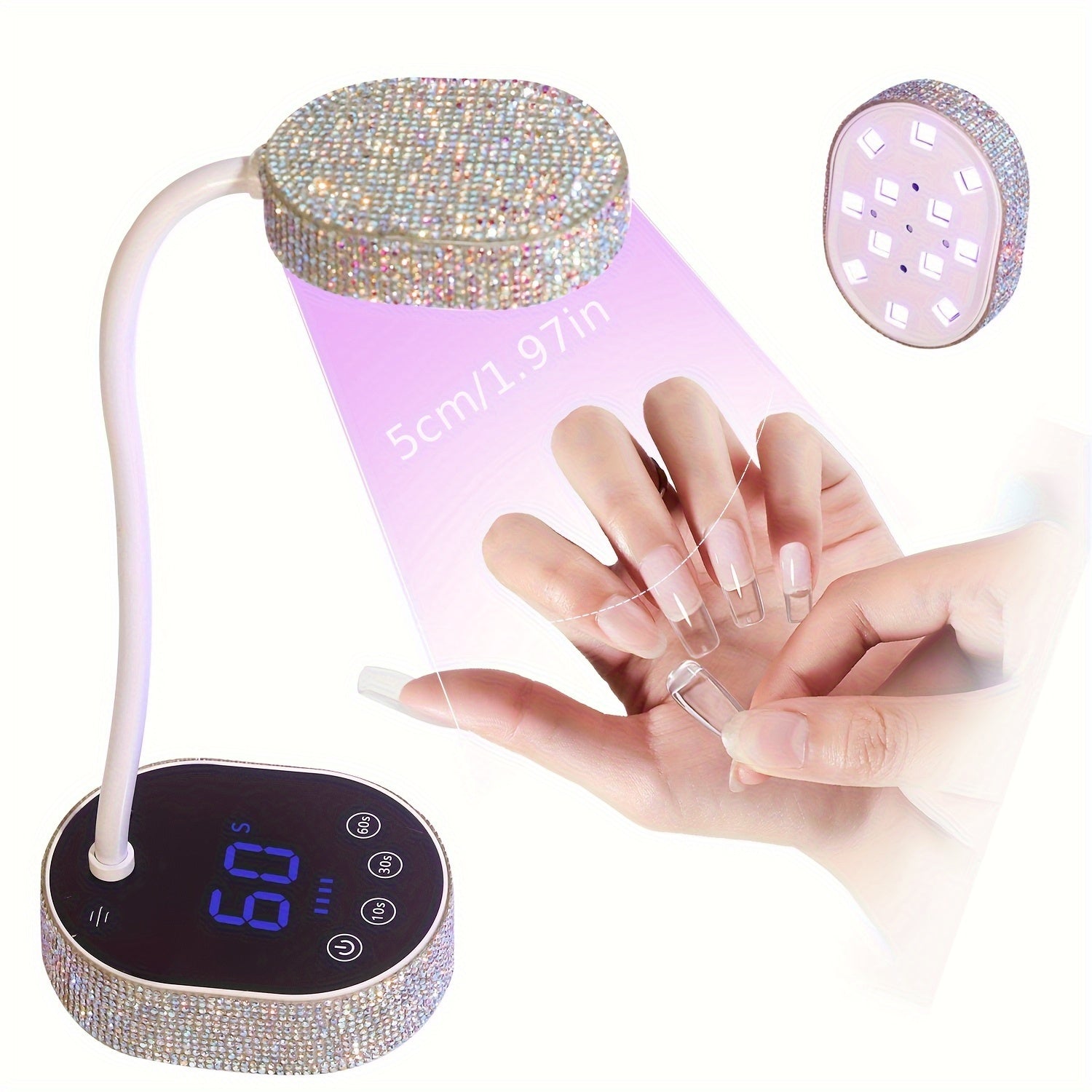 TEMU 36w Led Nail Lamp With & Gooseneck Arm - Cordless Gel Dryer, Lcd Timer (3 Settings), Usb-powered Nail Light For Home, Salon, Pedicure -