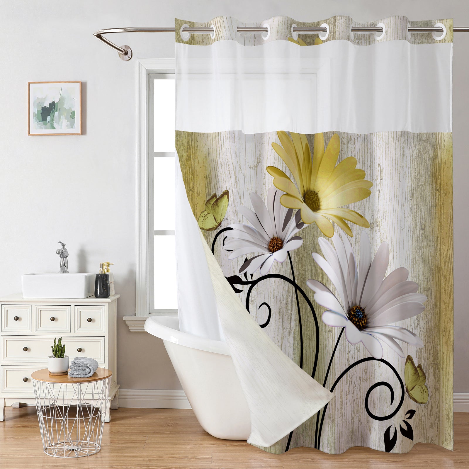 B326 waterproof shower curtain 3D digital printing polyester shower curtain bathroom punch-free blocking partition curtain