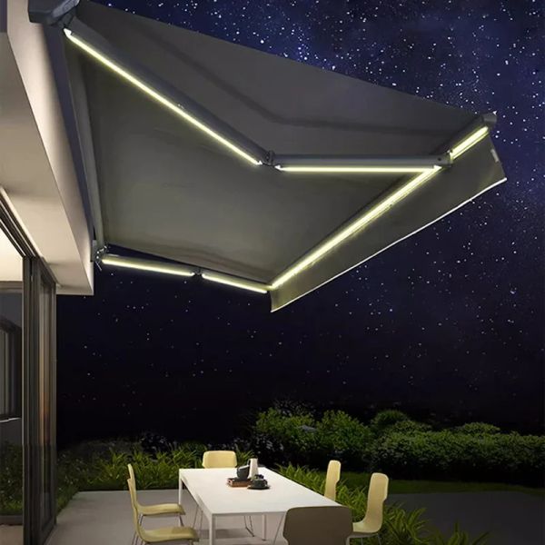 Electric Canopy Retractable Folding Gazebos Outdoor Eaves Remote Control with Light Villa Courtyard Home Rainproof Awning Tent