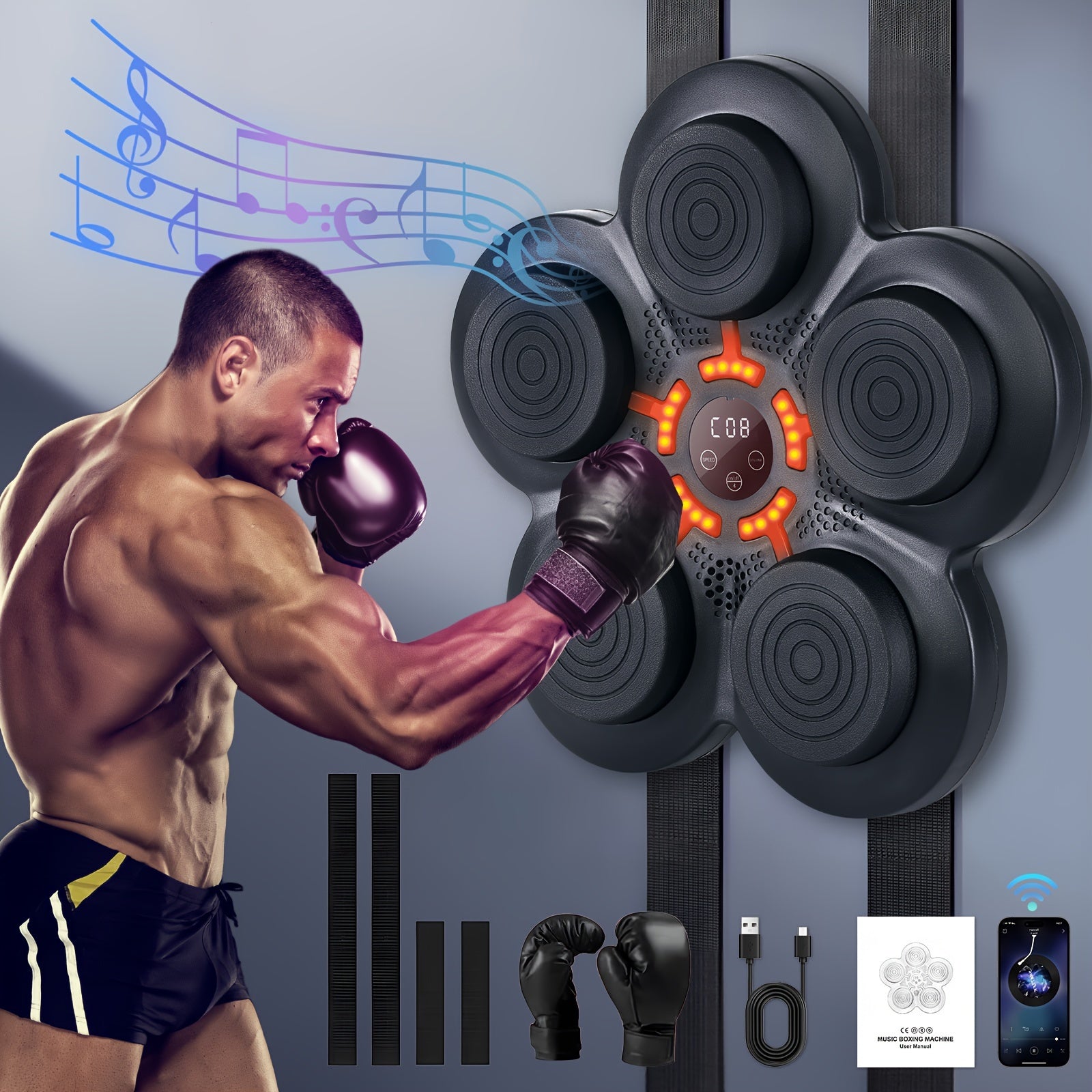 TEMU Lovewe Music Boxing Machine With Boxing Gloves, Workout Equipment, & Gear For Adults, Usb Charging, Boxing Machine Wall For Home Workout Boxing