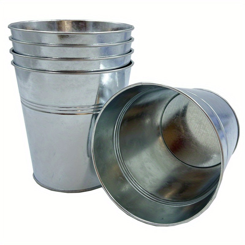 TEMU 5pcs Galvanized Bucket Metal Flower Pot Round Planter Plant Basket For Balcony, Garden, Patio, Office, Party And Wedding, 4.68x4.8x3.46 Inches
