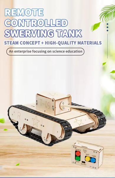 Top Selling Remote Controlled Swerving Tank Science Physic Experiment Gadget Kit Diy 3D Wooden Puzzle Toys for Kids