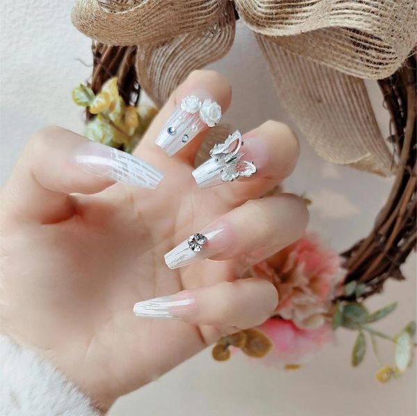 False Nails 24 Pieces-set Sweetheart Gradient Pink Pattern Repeatable Fake French Full Set Of Nail Glue DIY EnhancementTools