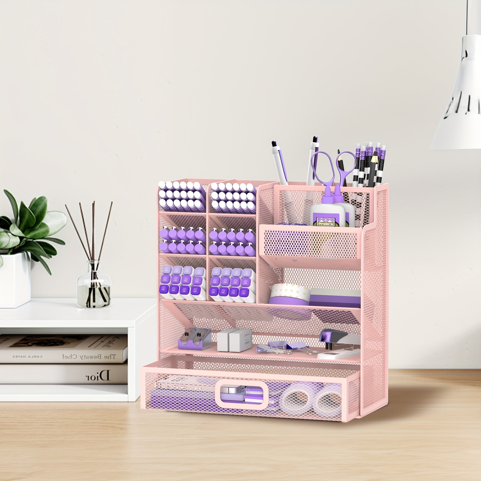 TEMU Daltack Metal Desk Organizer Mail Storage Box, Stationery Sorting Rack, Office Desk Accessories, Used For File, Letter, Paper Folder, Back To