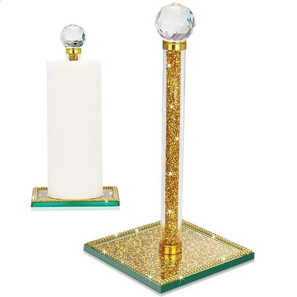 Crystal Paper Towel Holder Stand Countertop Toilet Tissue Roll Holders with Bling Heavy Base House Decor for Kitchen Bathroom 240805
