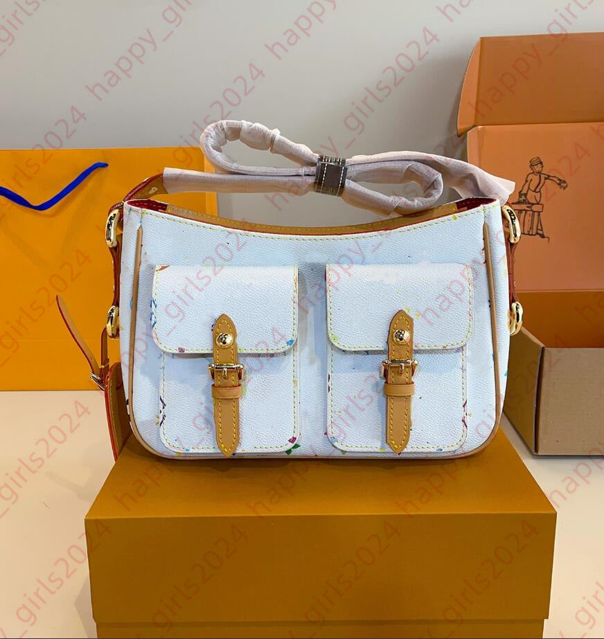 Multicolored flower Satchels Luxury Designer Crossbody Bag Women Underarm shoulder bag Tote Purse Fashion Handbag Hobo Sacoche Genuine Leather Vinta