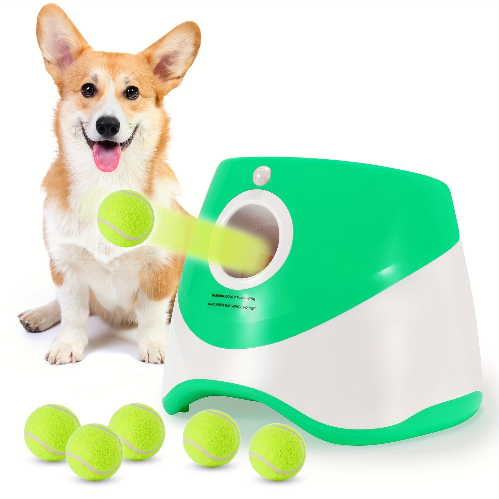 TEMU Automatic Dog Ball Launcher With 3 Distance Settings, Includes 3 Mini Tennis Balls (2 Inch), Interactive Dog Toy For Indoor And Outdoor Use, In
