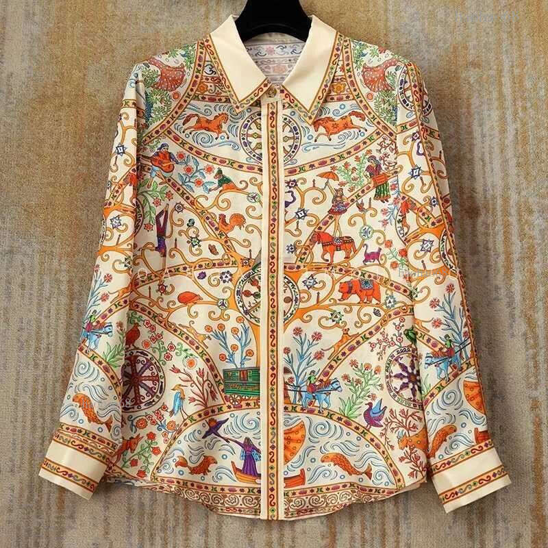 Women&#039;s Blouses Shirts Luxury Brand Designer Elegant Fashion Baroque 2024 Summer Long Sleeves Shirts For Women Vestidos Beige Tops Mujer Trf Cl