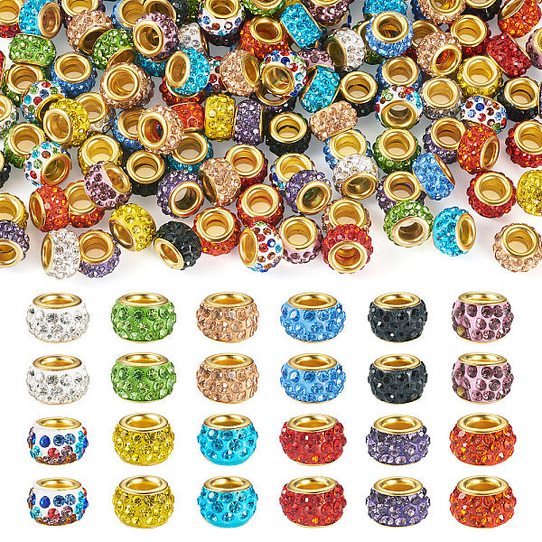 132Pcs 12 Colors Alloy Rhinestone Clay Pave Large Hole Beads