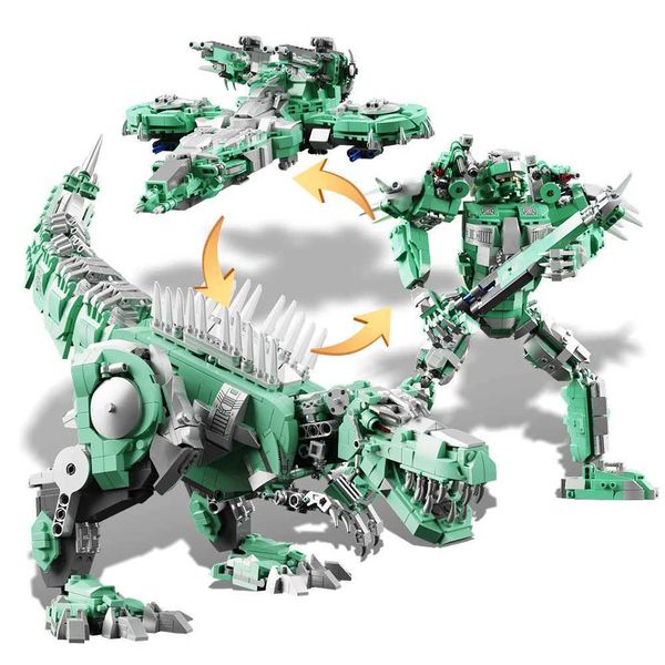 Blocks Blocks Green Mechanical Dinosaur Building Difficult DIY Assembly Puzzle Toys Boys Children Adult Christmas Birthday Gifts H241115 Y24