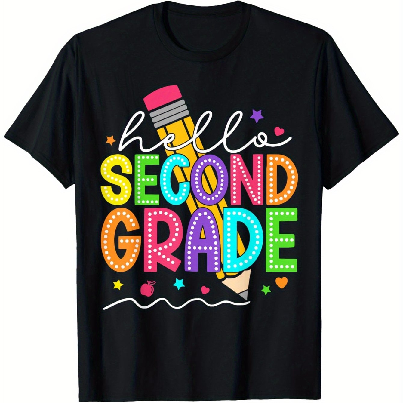 TEMU ' Hello Second Grade T-shirt - 100% Cotton Crew Neck Tee, Casual Short Sleeve Top For , Comfortable Street Style Fashion Tee, Cute T Shirts