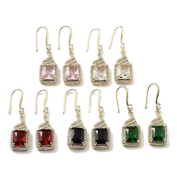 Boucles d'oreilles pendantes en laiton doré clair avec micro pavé de zircones cubiques