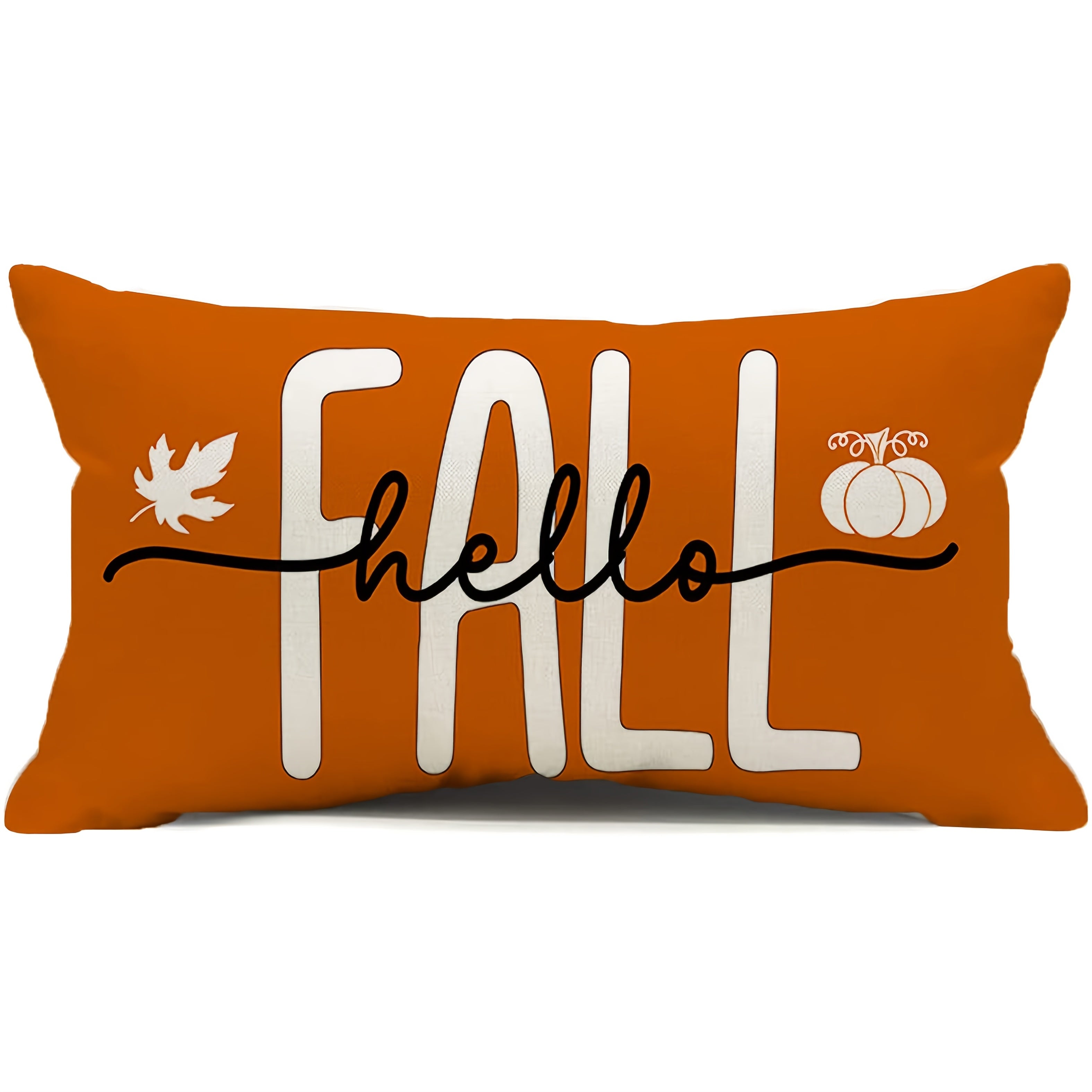 TEMU 1pc Pillowcase - Autumn Pumpkin & Maple Leaf Design, Vibrant Orange Contemporary Decorative Pillow Cover, Zipper Closure, Machine Washable