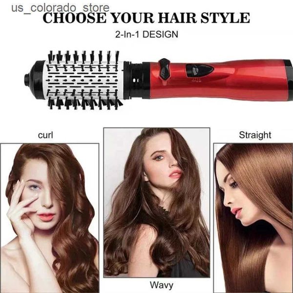 Electric Hair Brushes 2 Replaceable Head 360 Rotating Hot Air Brush Straightener Curler Volumizer Blowers Dryer Comb L240910 L0910
