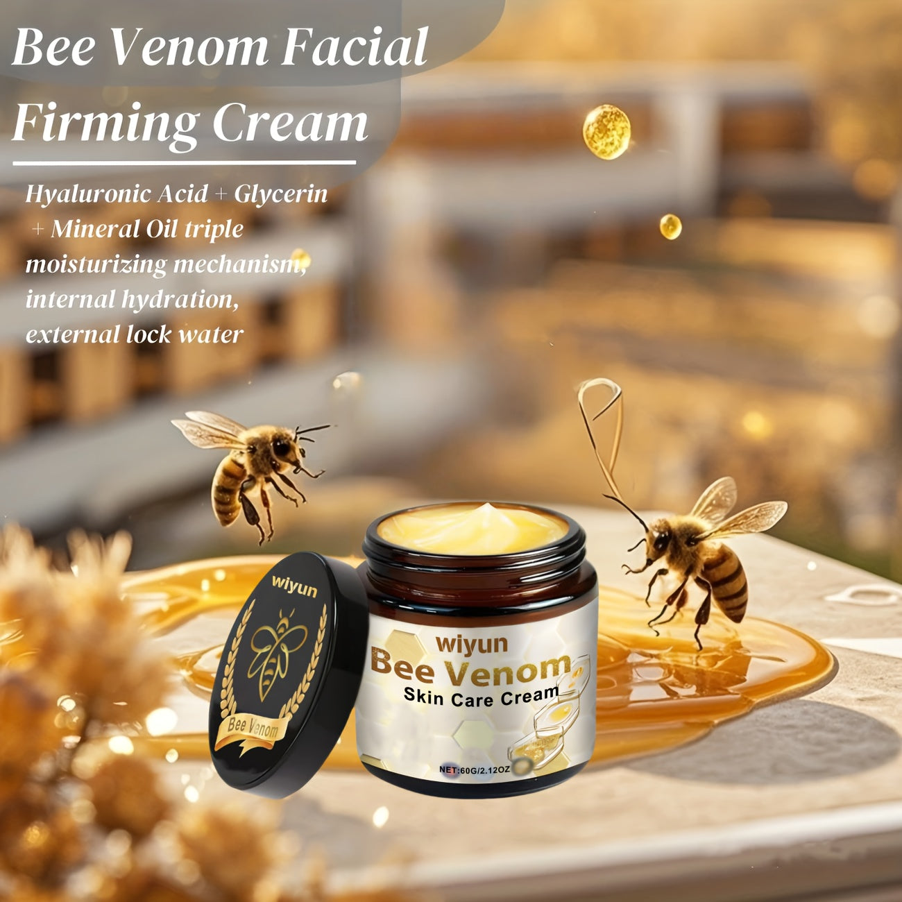 TEMU 60g Bee Venom Facial Firming Cream With Bee Venom, Hyaluronic Acid & Vitamin E - Face Lift, Deep Hydration & Plumping Moisturizer, Non-greasy