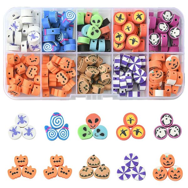 198Pcs 9 Styles Halloween Theme Handmade Polymer Clay Beads