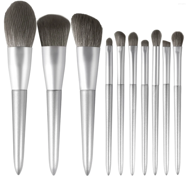 Makeup Brushes 10Pcs Sliver Profession Make Up Brush Set Soft Portable Eyebrow Eye Foundation Concealer Beauty Cosmetics Tools