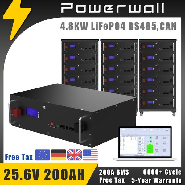 24V LiFePO4 200Ah 300AH Battery Pack 25.6V 4800Wh 7200Wh 6000+ Cycle PC Monitor RS485 CAN BMS Solar Storage Off-Grid
